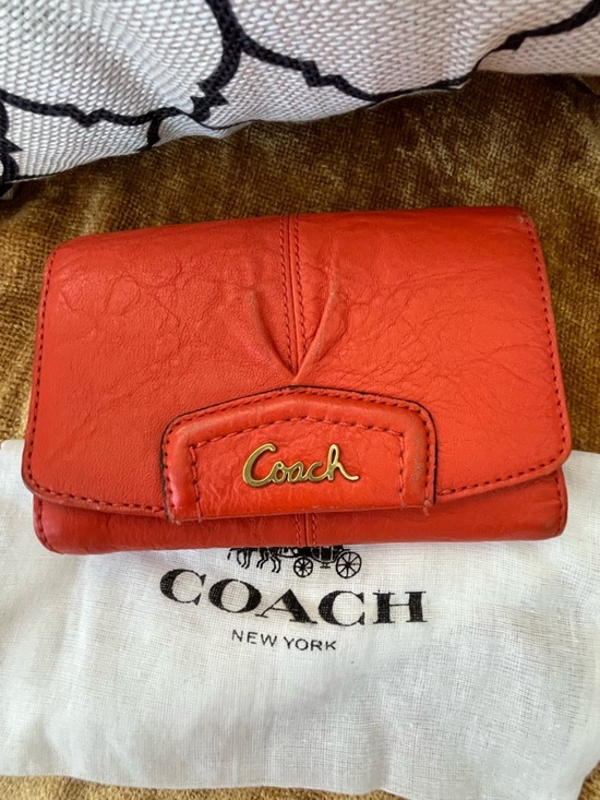 Coach Handbags - Coach Ashley Pleated Orange 🍊 Leather Compact Wallet with Gold Hardware, GUC